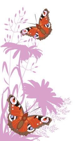 bright butterflies of wildflowers grassのイラスト素材