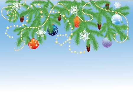 Fir branches and Christmas ballsのイラスト素材