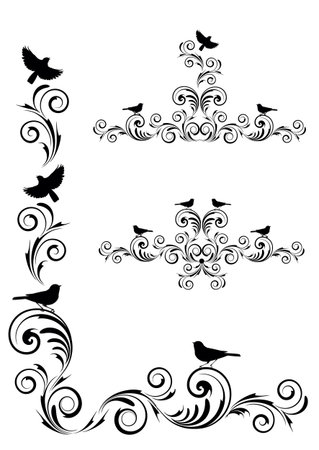 Angle vignette with ornament and birdsのイラスト素材