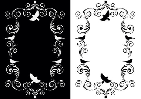 frame with abstract floral ornament and birdsのイラスト素材