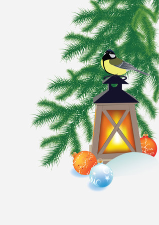 fir branches, flashlight and titのイラスト素材