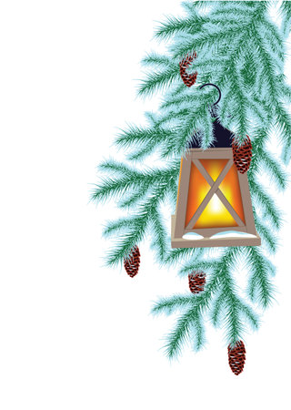 frosted spruce branches with cones and flashlightのイラスト素材
