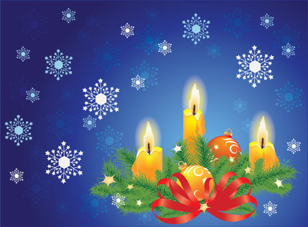 Christmas background with candles and fir branchesのイラスト素材
