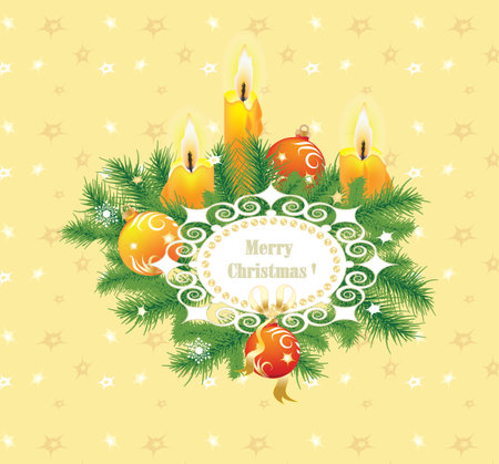 Christmas background with candles and fir branchesのイラスト素材