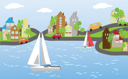 Houses on the waterfrontのイラスト素材