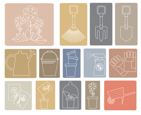 Line icons garden toolsのイラスト素材