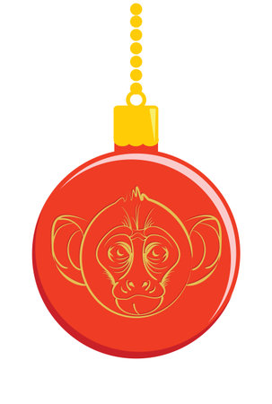 Christmas ball with a picture of a monkeyのイラスト素材