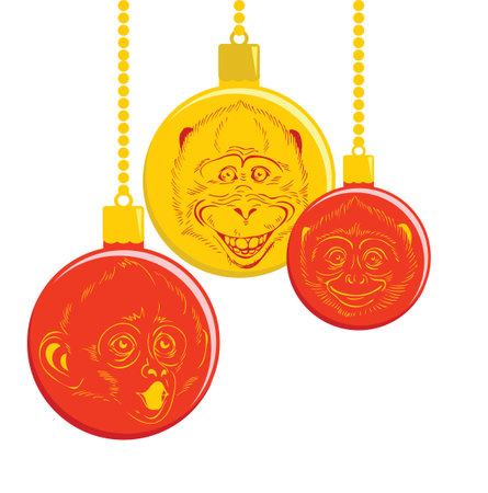 Christmas balls with a picture of a monkeyのイラスト素材