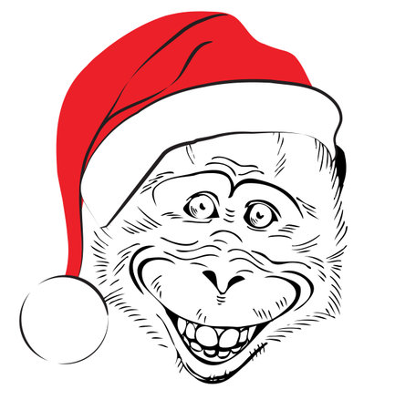head cheerful monkey in Santa hatsのイラスト素材