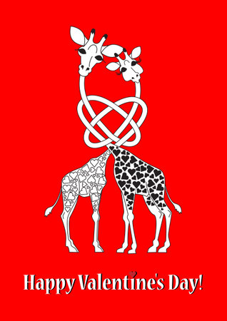 Two lovers giraffe. Postcard to Valentine's Day.のイラスト素材