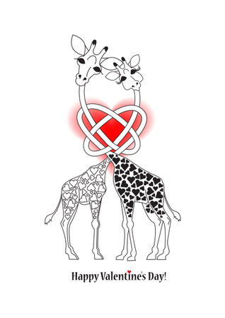 Two lovers giraffe. Postcard to Valentine's Day.のイラスト素材