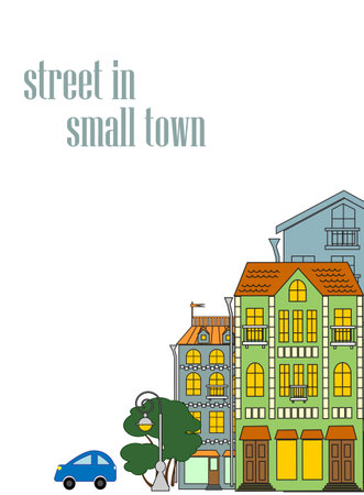 street of a small town, the stone blocks of flats, urban scene, illustrationのイラスト素材