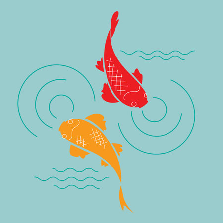goldfish in the pond, vector illustrationのイラスト素材