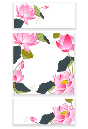 Blooming lotus, postcards template, invitations, advertising, illustrationのイラスト素材