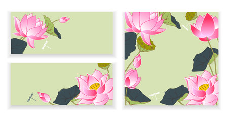 Blooming lotus, postcards template, invitations, advertising, illustrationのイラスト素材