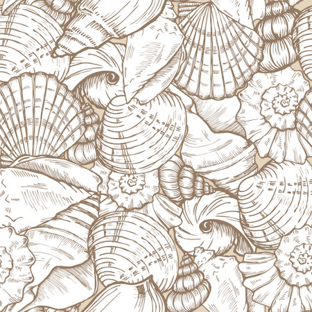 sea shells beige seamless backgroundのイラスト素材