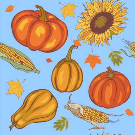 autumn harvest, seamless vector patternのイラスト素材