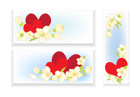 banners with hearts and spring flowersのイラスト素材