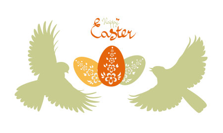 Easter background with birds and eggs, vector illustrationのイラスト素材