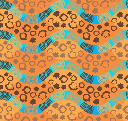 seamless pattern on motives of African ornaments, wavy lines and animal skins pattern, vector illustrationのイラスト素材