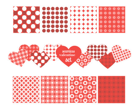 set of seamless patterns for valentine's day, circles on a red and white background, vector illustrationのイラスト素材