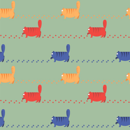 Multi-colored thick cats seamless pattern, vector illustration.のイラスト素材