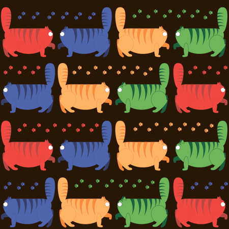 Multi-colored thick cats seamless pattern, vector illustration.のイラスト素材