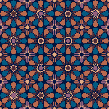 seamless bright multi-colored geometric pattern based on Moroccan patterns, vector illustrationのイラスト素材