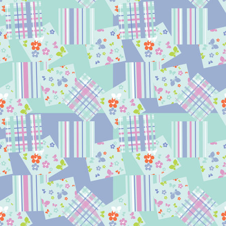 background with scraps randomly scattered on the surface, seamless vector pattern in pastel colors