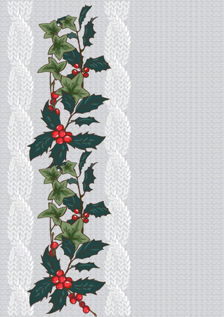 Composition of Christmas plants, poinsettia, Holly, cones, ivy and mistletoe, vector illustrationのイラスト素材