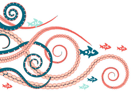 the tentacles of an octopus and fishes, vector illustrationのイラスト素材