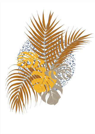 Exotic tropical palm and monstera leaves and animalistic print, vector illustrationのイラスト素材