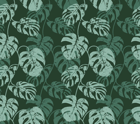 Monstera vines, tropical plant, seamless vector patternのイラスト素材