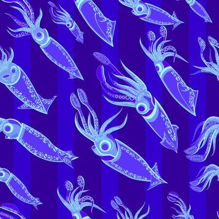 Squid swimming under water, seamless vector illustrationのイラスト素材