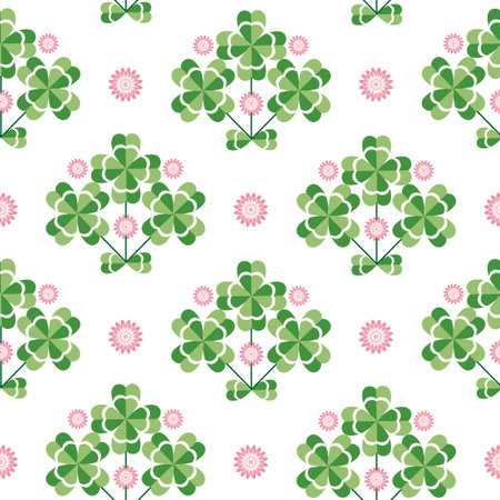 lucky charm, four-leaf clover, seamless vector illustrationのイラスト素材