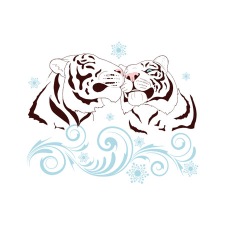 Portrait of a pair of white tigers, muzzles of two tigers, vector illustrationのイラスト素材