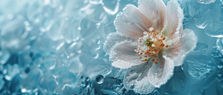 Elegant white flower floating on serene blue water with soft ripples, conveying tranquility and natural beauty.の素材