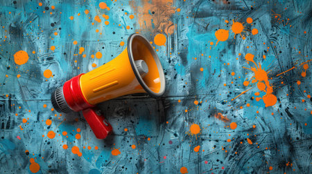 Megaphone on abstract grunge background. 3d illustration.の素材