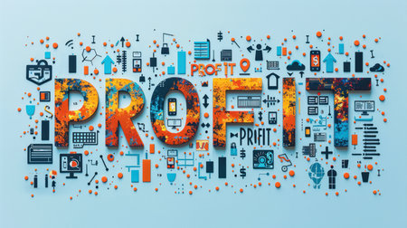 PROFIT. Infographic design template with icons on blue background. Vector illustration.の素材