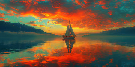 Majestic Sailboat Glide: Sunset Serenityの素材