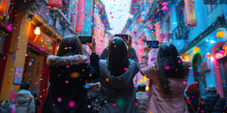 Capturing Kaleidoscopic Chaos: Women Photographing Street Confettiの素材