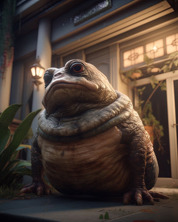 Fat alien of a house as a real estate agent, selling properties on a far-off planetの素材