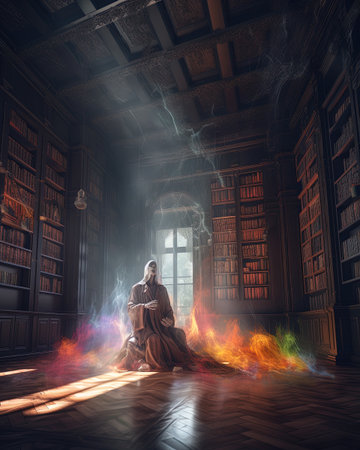 Witch in the old library. halloween conceptの素材