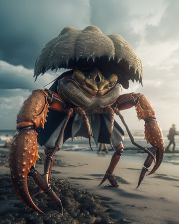 Zombie crab on the beach. halloween conceptの素材