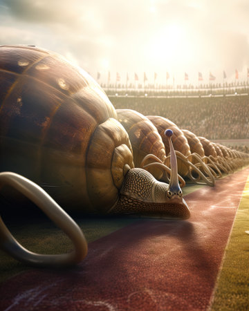 snails on the stadium track ready to race.の素材