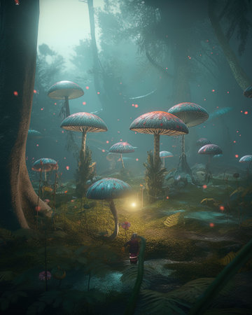 Fantasy landscape with mushrooms in the forest.の素材