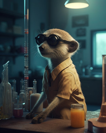 A meerkat lemur as a scientist, conducting experiments in a laboratoryの素材