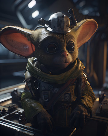 Portrait of a little alien in an astronaut suit.の素材