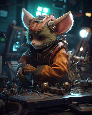 Portrait of a mystic animal as a mechanic, fixing spaceships in a hangar of the spaceship.の素材