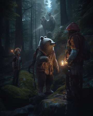 Mystic creature animal as a tour guide, showing visitors around a forest moon.の素材